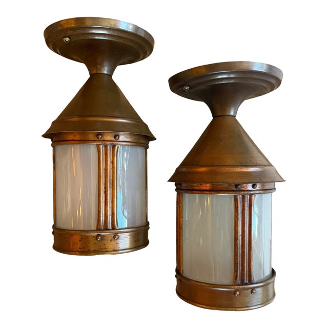 Mid 20th Century Copper Ceiling Flushmount Lanterns For Sale