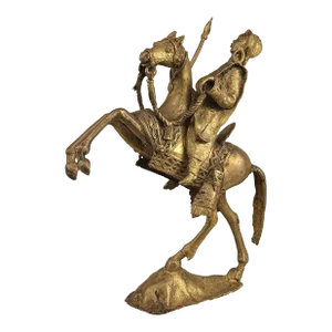 Antique Large Brutalist Brass Rearing Horse & Warrior Sculpture