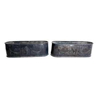 Early 19th Century English Grey Lead Planters with Classical Decoration - A Pair For Sale
