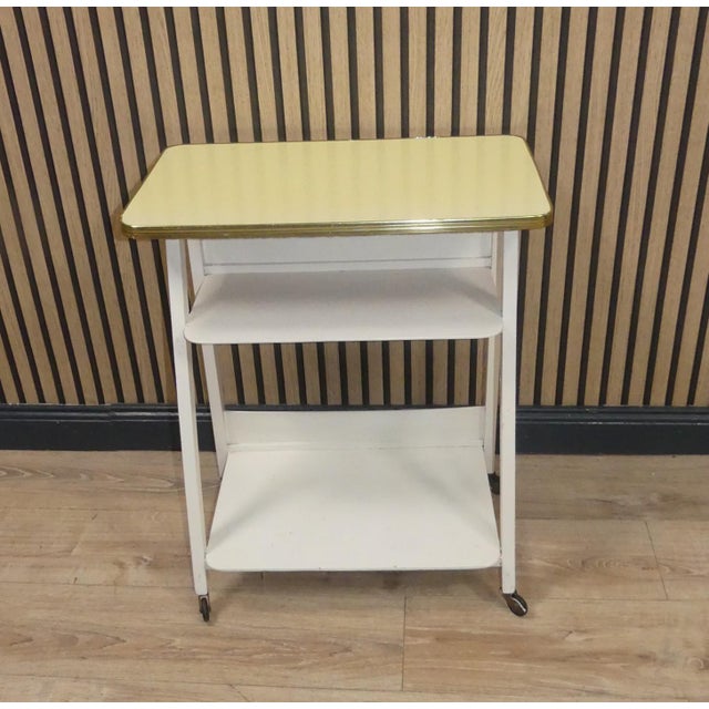 Vintage Side Table with Shelf on Wheels, 1950s For Sale - Image 4 of 11