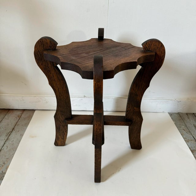 Vintage Arts & Crafts Plant Stand Petite Oak Side Table For Sale - Image 4 of 9