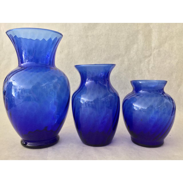 Vintage Anchor Hocking Cobalt Optic Glass Vases Set of 3 Chairish