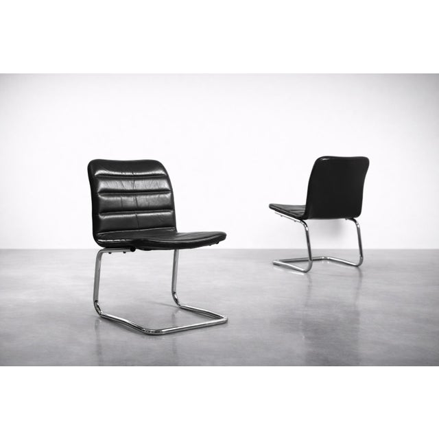 Vintage Chrome and Black Leather Club Chairs from POL International, 1960s, Set of 2 For Sale - Image 6 of 18