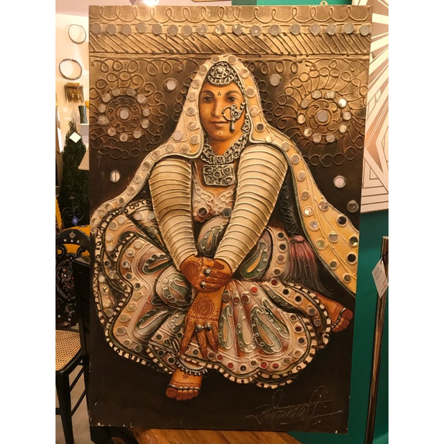 Tan Vintage Rajasthani Fragmented - Mirror Painting of a Bride For Sale - Image 8 of 9
