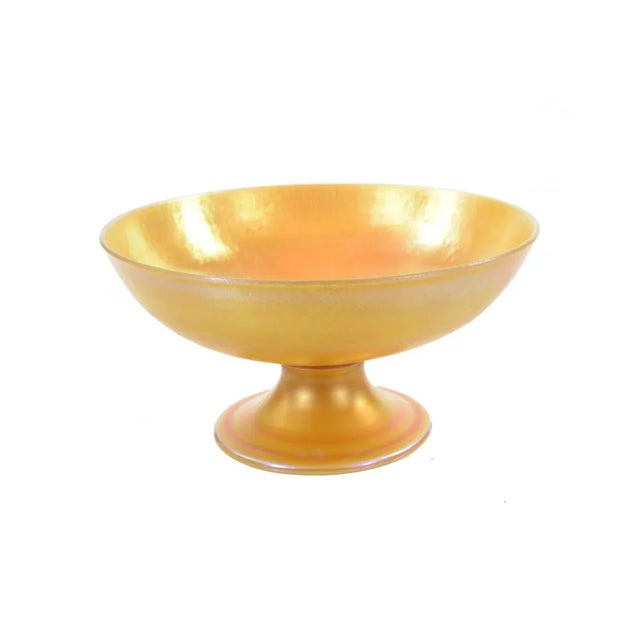 Quetzal Glass Iridescent Gold Footed Bowl For Sale - Image 4 of 5