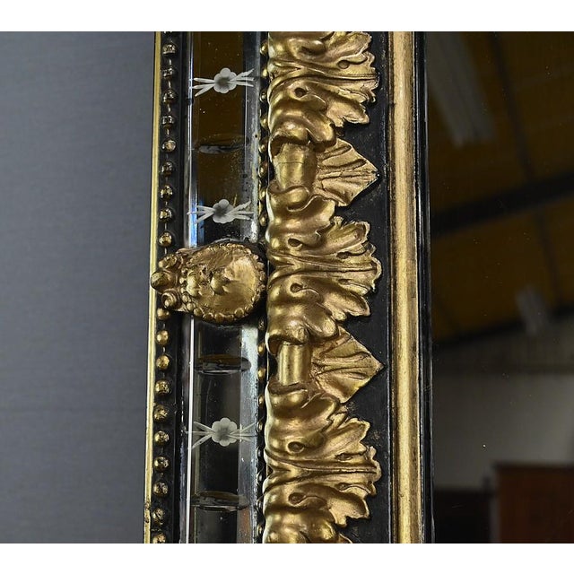 Large Napoleon III Mirror with Parcloses in Gilded and Blackened Wood, Late 19th Century For Sale - Image 11 of 18