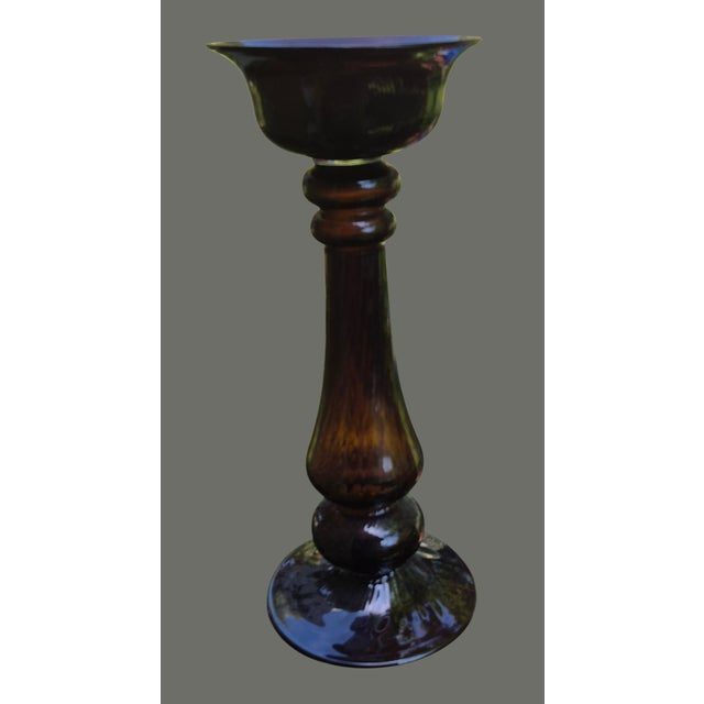 Vintage Art Glass Amber Tall 16.5'' Floor Table Candle Holder For Sale - Image 6 of 8