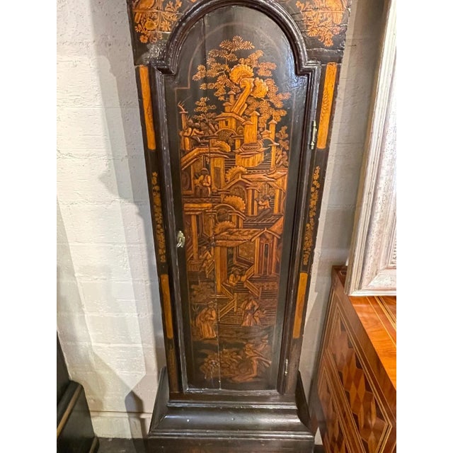 Chinoiserie 19th Century English Chinoiserie Decorated Tall Case Clock For Sale - Image 3 of 11