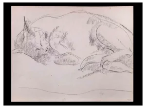 Giselle Halff, Sleeping Cat, Original Pencil Drawing, 1965