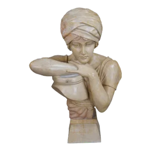 Late 19th Century Rebecca at the Well Marble Bust Sculpture Statue After Antonio Piazza