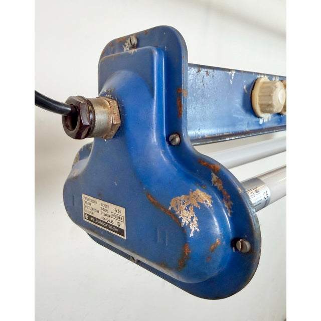 Industrial Blue Hanging Tube Light, 1970s For Sale - Image 10 of 18