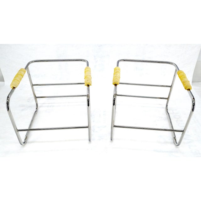 Milo Baughman Pair Bent Tube Frame Mid Century Modern Lounge Chairs Baughman Cassina Style For Sale - Image 4 of 14