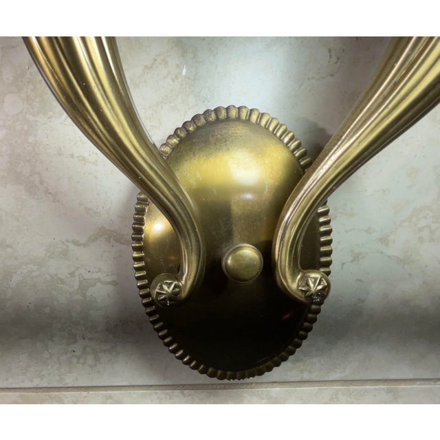 Elegant Pair of Solid Brass Wall Sconces, Vintage Hollywood Regency Style For Sale In Miami - Image 6 of 12