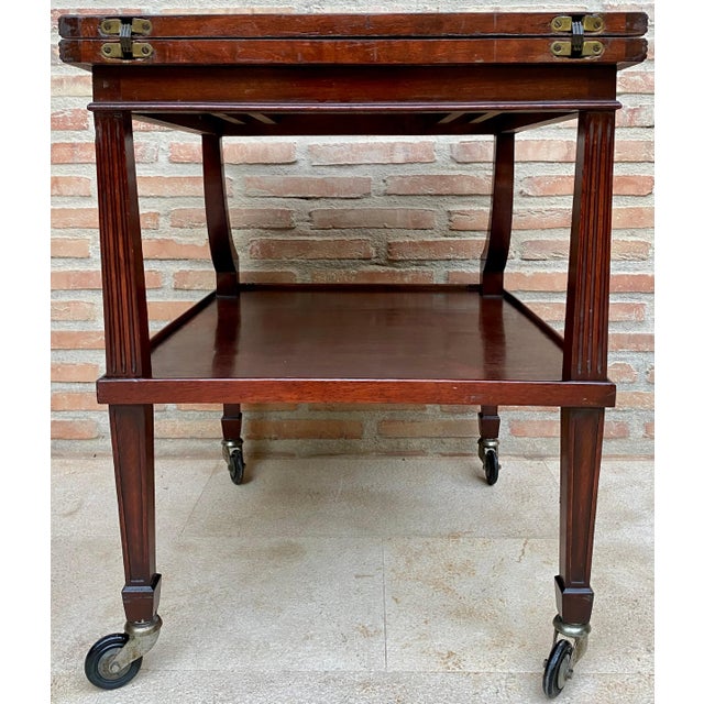 Beautiful Early 20Th Century Cherry Wood Serving Bar Cart with Removable Tray.