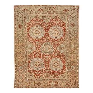 Rosette Persian Bakhtiari Wool Rug Handmade in Rust Color