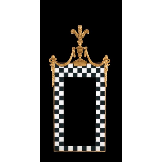 This is beautiful vintage Carvers Guild Checkered & Drapes mirror by Carol Canner a striking contrast of black and white...