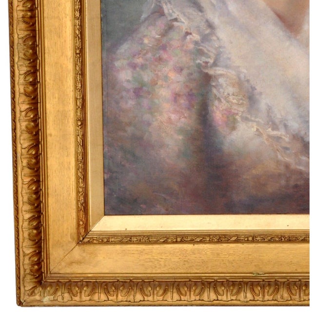 Gold Antique 19th Century English Impressionist Oil on Canvas Painting Female Portrait by F. Norman Circa 1895 For Sale - Image 8 of 11