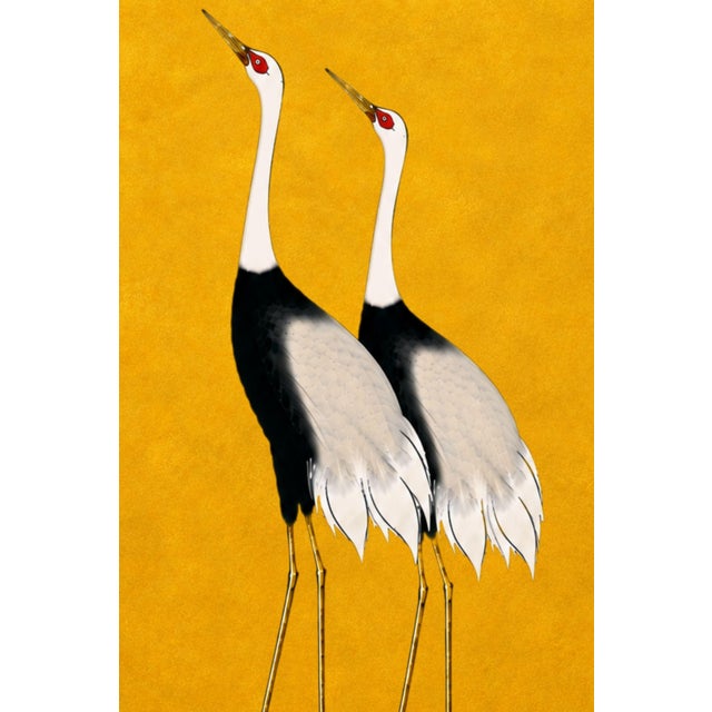 Golden Crane Portrait I features two elegant cranes set against a luminous golden backdrop inspired by historical Japanese...