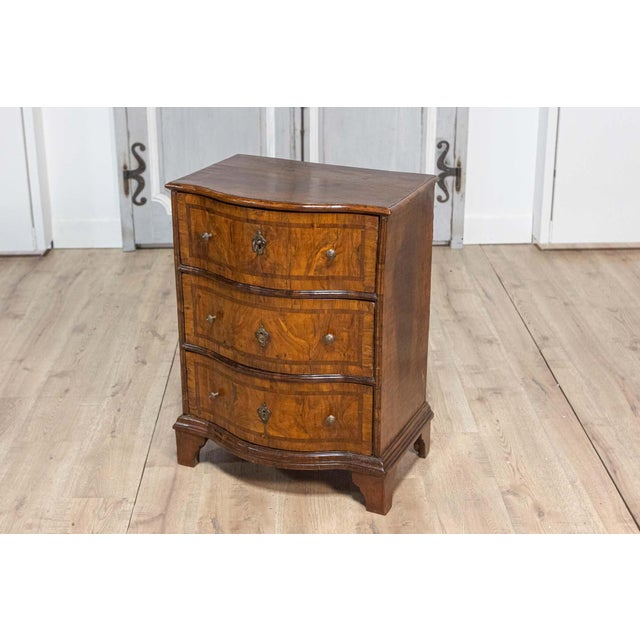 18th Century Italian 18th Century Walnut and Mahogany Three-Drawer, Serpentine Front Chest For Sale - Image 5 of 11