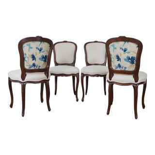 Antique Victorian Walnut Dining Chairs With Rosette Detailing - Set of 4 - All New Upholstery For Sale