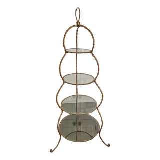 Vintage Italian Style Gilt Metal Twisted Rope Etagere Shelf For Sale