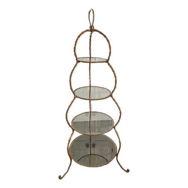 Vintage Italian Style Gilt Metal Twisted Rope Etagere Shelf For Sale