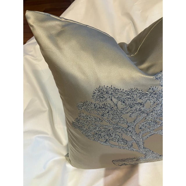 Asian Inspired Bonsai of the Vanities Jim, Thomson Cedros Denim Silk Pillow Cover For Sale In New York - Image 6 of 7