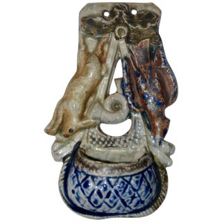 Early 20th Century Polychromed Ceramic Hunting Theme Match Safe For Sale