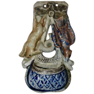 Early 20th Century Polychromed Ceramic Hunting Theme Match Safe