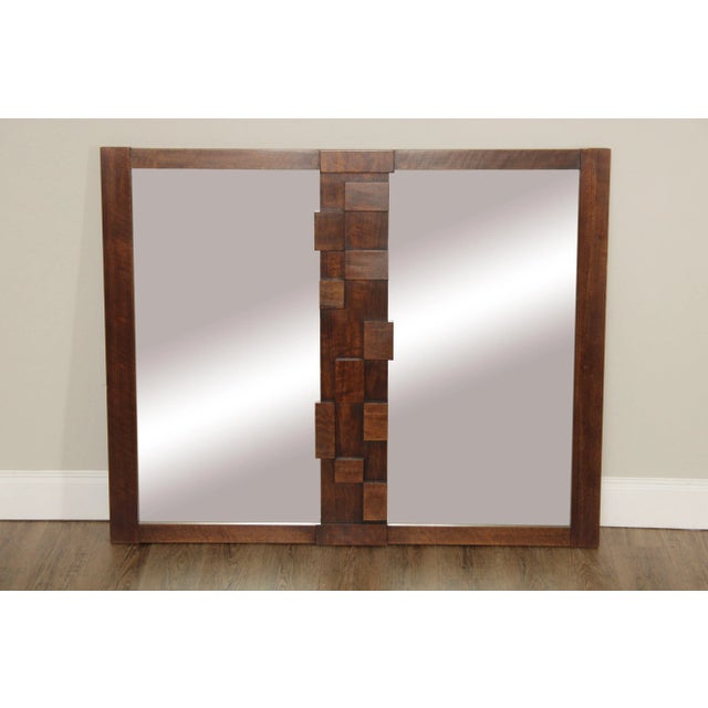 American Made 'Staccato' Walnut Brutalist Style Mid-Century Modern Dresser or Wall Mirror from Lane (Not Labeled)