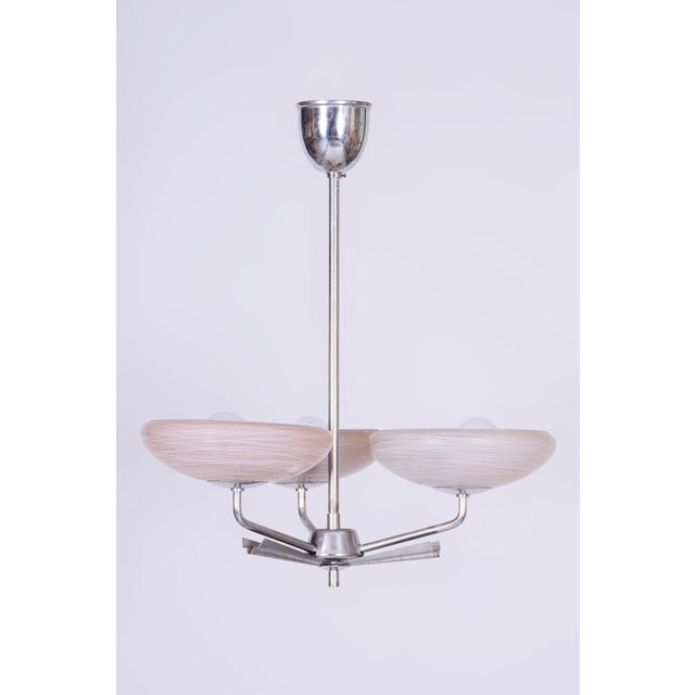 Art Deco Chandelier in Chrome-Plated Steel and Marble Glass, Czech, 1920s For Sale - Image 10 of 10