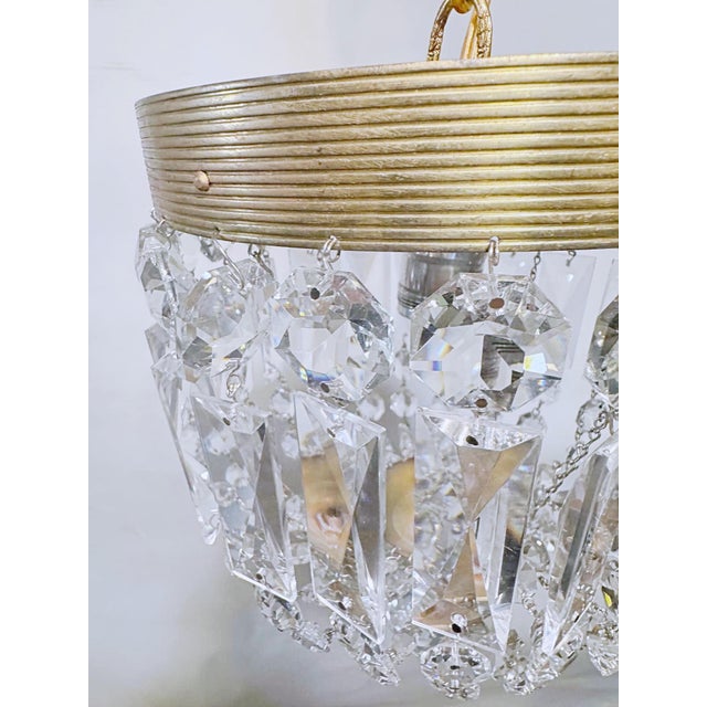 Vintage Crystal Basket Chandelier With Brass Rim For Sale - Image 4 of 8