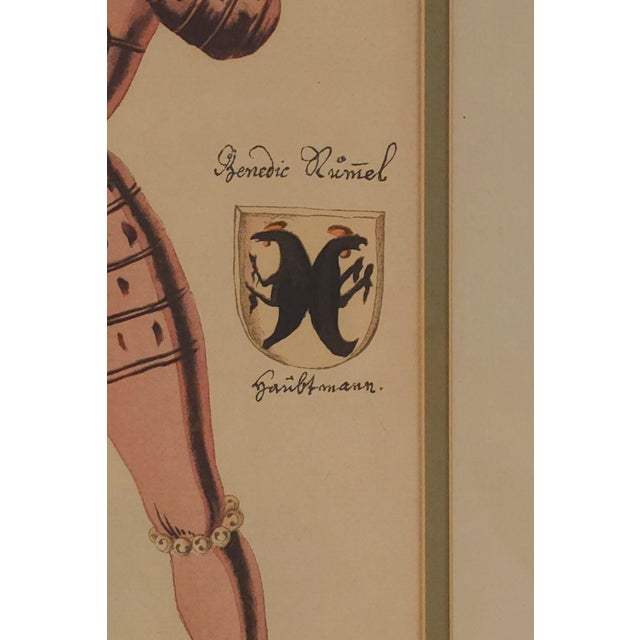 An 18th-century hand-colored engraving of a Renaissance soldier, probably German.