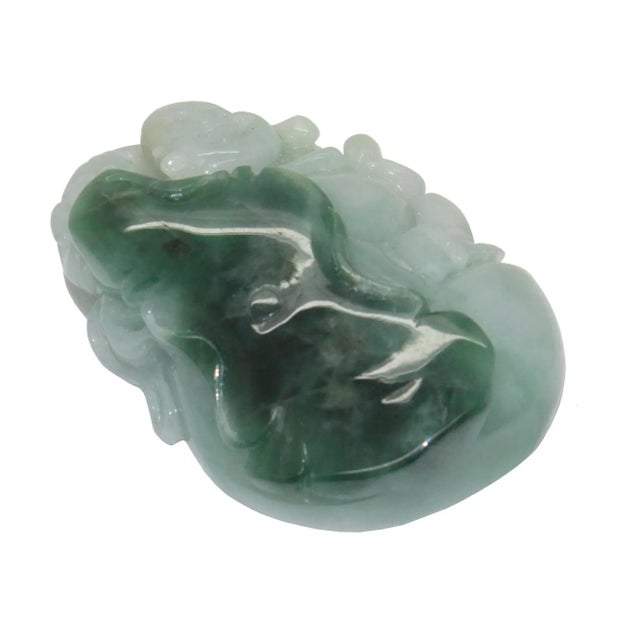 Figurative Light Dark Green Jade Pendant Happy Buddha, Laughing Buddha Figure For Sale - Image 3 of 6