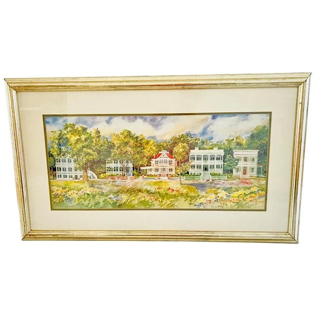Vintage 1990s 'Low Country Bed and Breakfast' - Carolina - Americana - Watercolor Painting Print by Barbara Shipman, Matted & Framed For Sale In Miami - Image 6 of 10