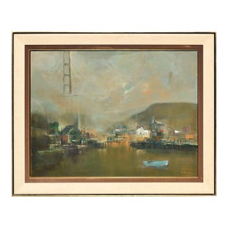 Sausalito and Golden Gate Landscape in Oil on Canvas, Framed, Signed, 1980s by Calderon For Sale