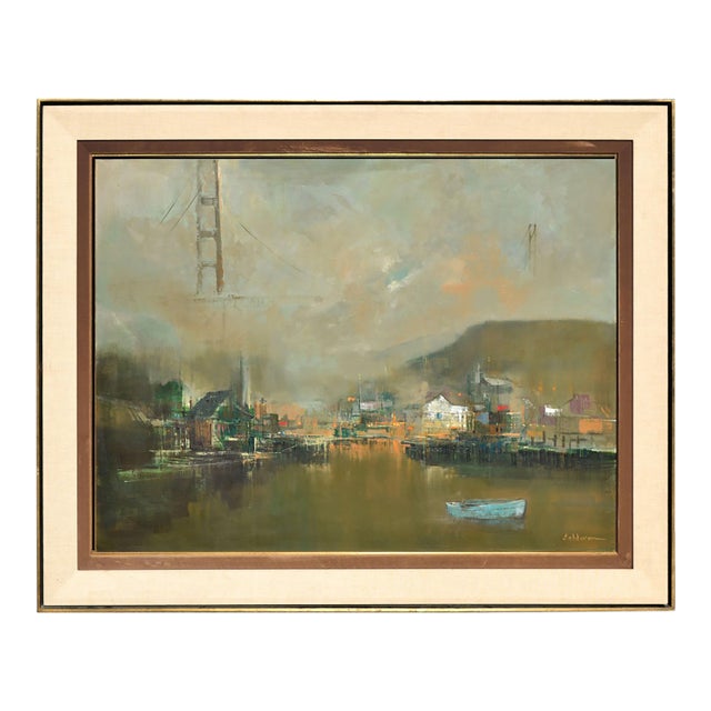 Sausalito and Golden Gate Landscape in Oil on Canvas, Framed, Signed, 1980s by Calderon For Sale