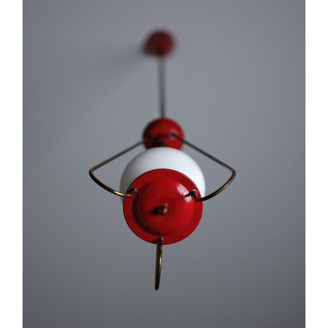 Mid-Century Italian Pendant Lamp in Red Metal and Opaline Glass, 1950s For Sale - Image 6 of 7