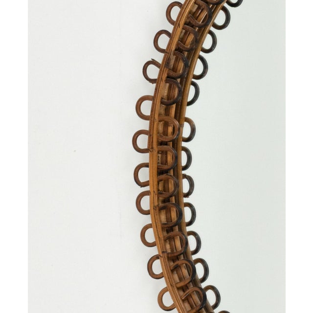 Mid-Century Oval Rattan and Bamboo Wall Mirror in the style of Franco Albini, Italy, 1960s For Sale - Image 6 of 10