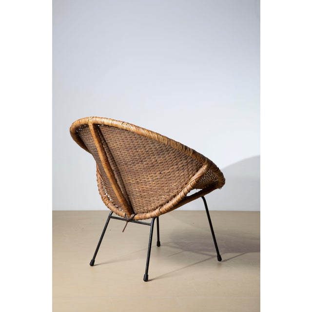 Mid-Century Modern Mid-Century Modern Woven Rattan and Metal Cone Chairs, Italy, 1950s, Set of 2 For Sale - Image 3 of 10
