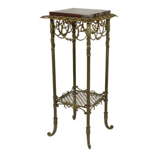Marble and Filigree Brass Plant Stand For Sale