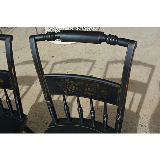 Black Vintage S Bent Bros Hitchcock Style Black Stenciled Dining Chairs Set of 4 For Sale - Image 8 of 18