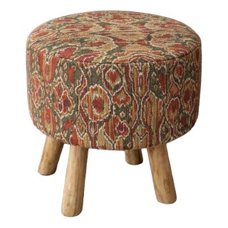 Vintage Kilim Wooden Leg Ottoman, 1990s For Sale