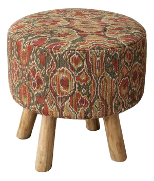 Vintage Kilim Wooden Leg Ottoman, 1990s