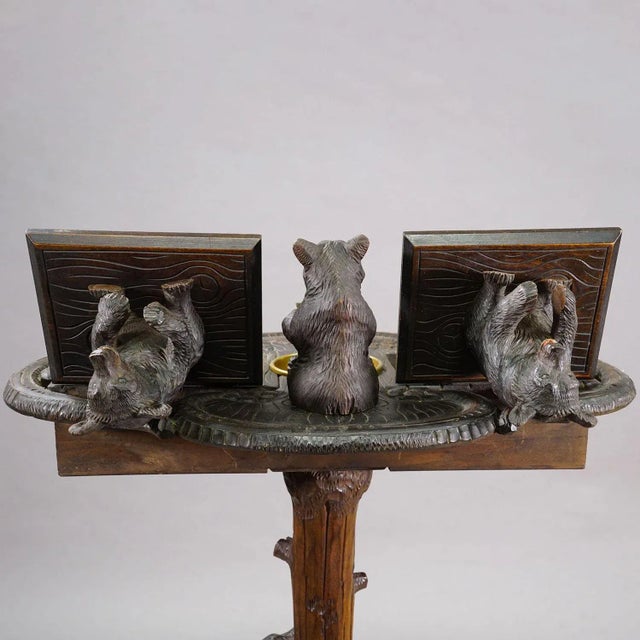 Brown Antique Black Forest Carved Bear Smoking / Side Table, Ca. 1900 For Sale - Image 8 of 12