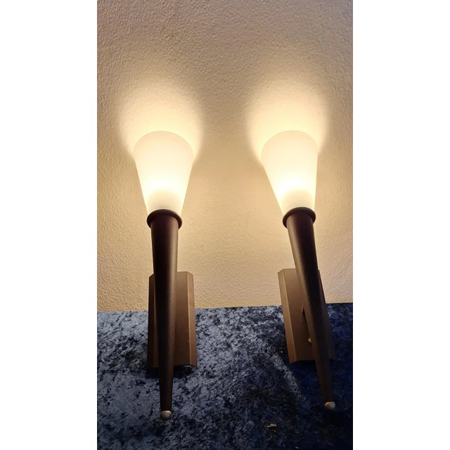 Vintage Wall Lamps with Brown Metal Frame and Opaque White Glass Shade from Wofi-Leuchten, Set of 2 For Sale - Image 9 of 9