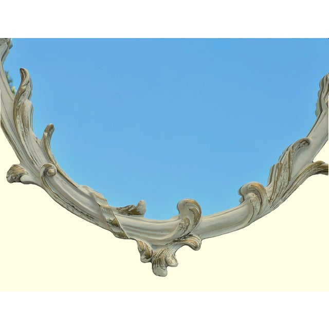 Carolina Mirror Company Vintage Carolina Mirror, Cream Oval Floral & Leaf Wall Mirror With Gold Highlights For Sale - Image 4 of 14