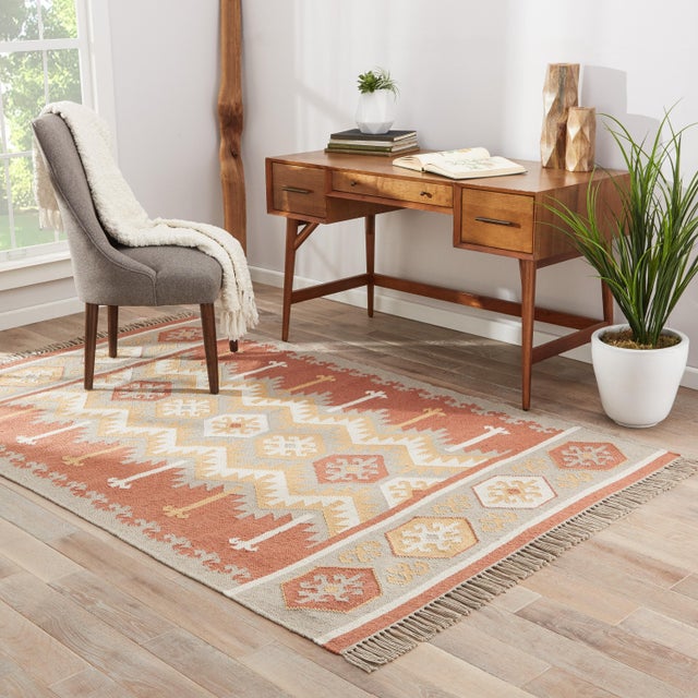 Jaipur Living Emmett Indoor Outdoor Geometric Orange & Beige Area Rug