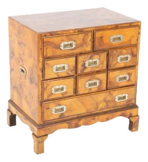 Italian Campaign Chest of Drawers with Olive Wood Veneer, Mid-20th Century