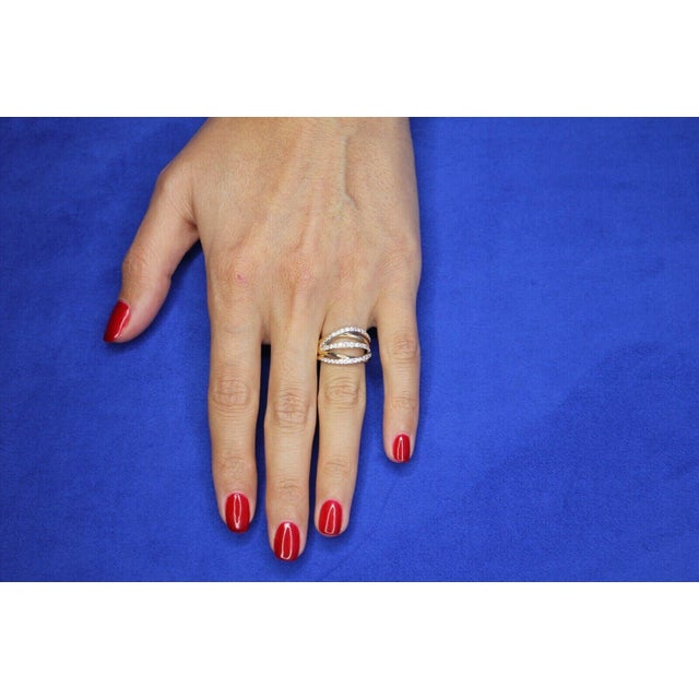 Brilliant Cut Diamond Pave Set Gentle Curves Spirals Waves Open Twist Cocktail 1, Size 7 For Sale - Image 9 of 10